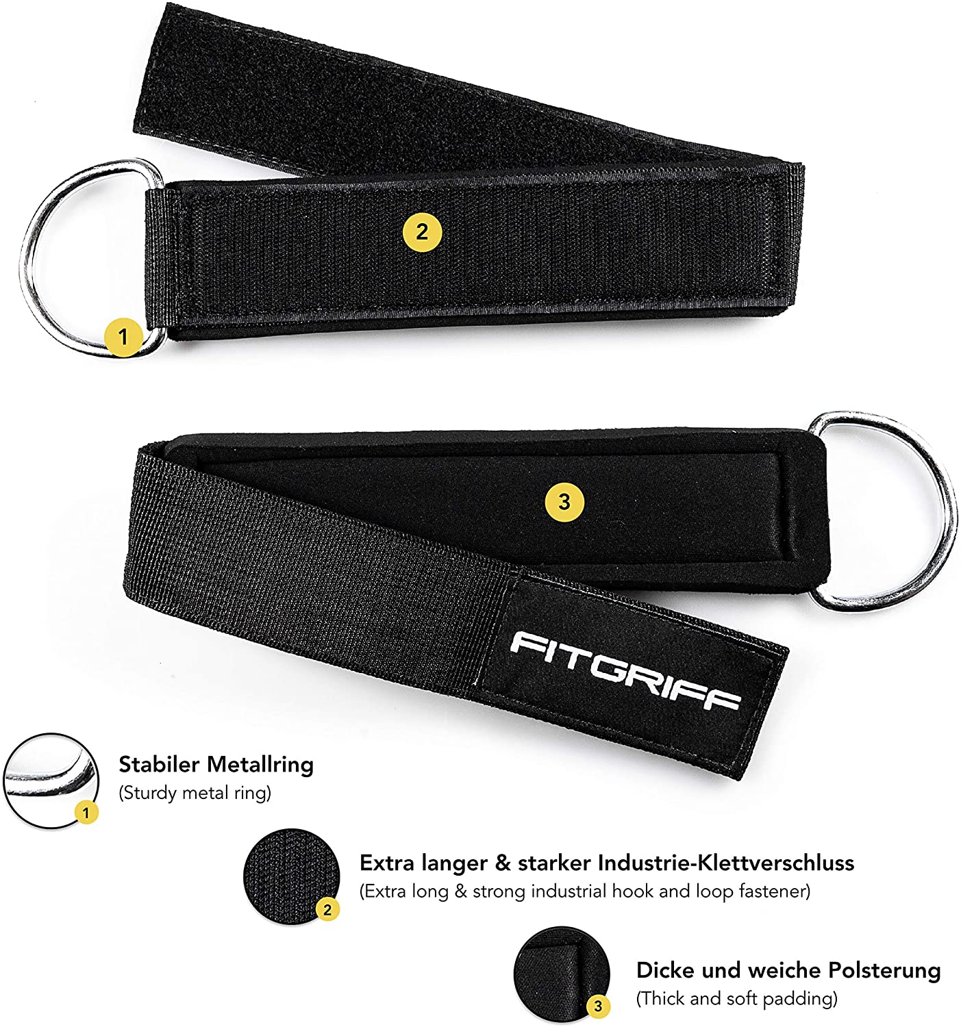 Fitgriff® Ankle Straps for Cable Machines, Heavy Padded Ankle Cuffs (2 pieces), Gym, Workout - Image 4