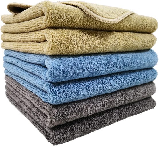 Polyte Microfibre Cleaning Towel (40x61, 6 Pack, Professional, Blue,Camel,Gray)