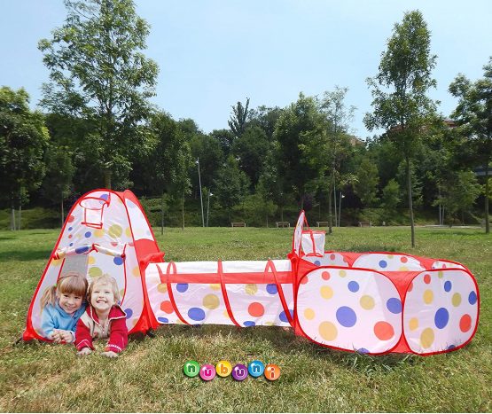 NUBUNI 3pc Kids Play Tent Crawl Tunnel and Ball Pit Pop Up Playhouse Tent with 2 Basketball Hoop for Girls, Boys, Babies, and Toddlers for Indoor and Outdoor Use with Carrying Case - Image 2