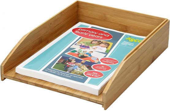 Bamboo Set of 2 Stackable Letter Racks A4 Paper Letter Tray Magazines Holder Sorter - Image 3