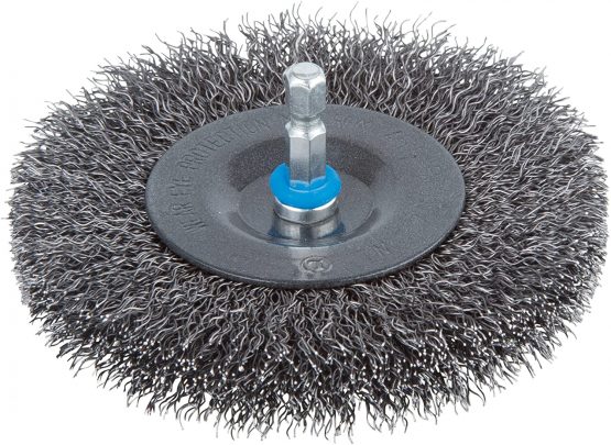 Wolfcraft wire wheel brush Ø 100 x 16 mm, hexagon shank 1/4"" (6.35 mm), 2103000"