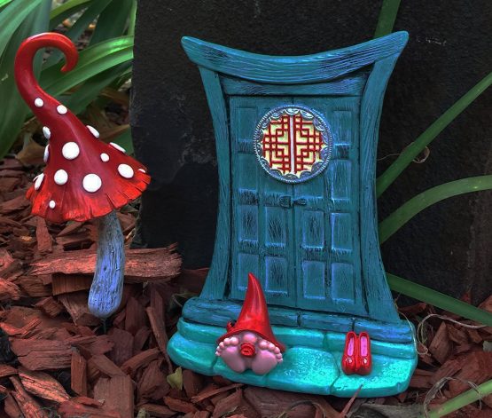 GlitZGlam Miniature Zen Fairy Door for Miniature Garden Fairies and Gnomes - Beautiful Turquoise Asian-Style Zen Fairy Miniature Door with Removable Red Fairy Shoes - Image 4