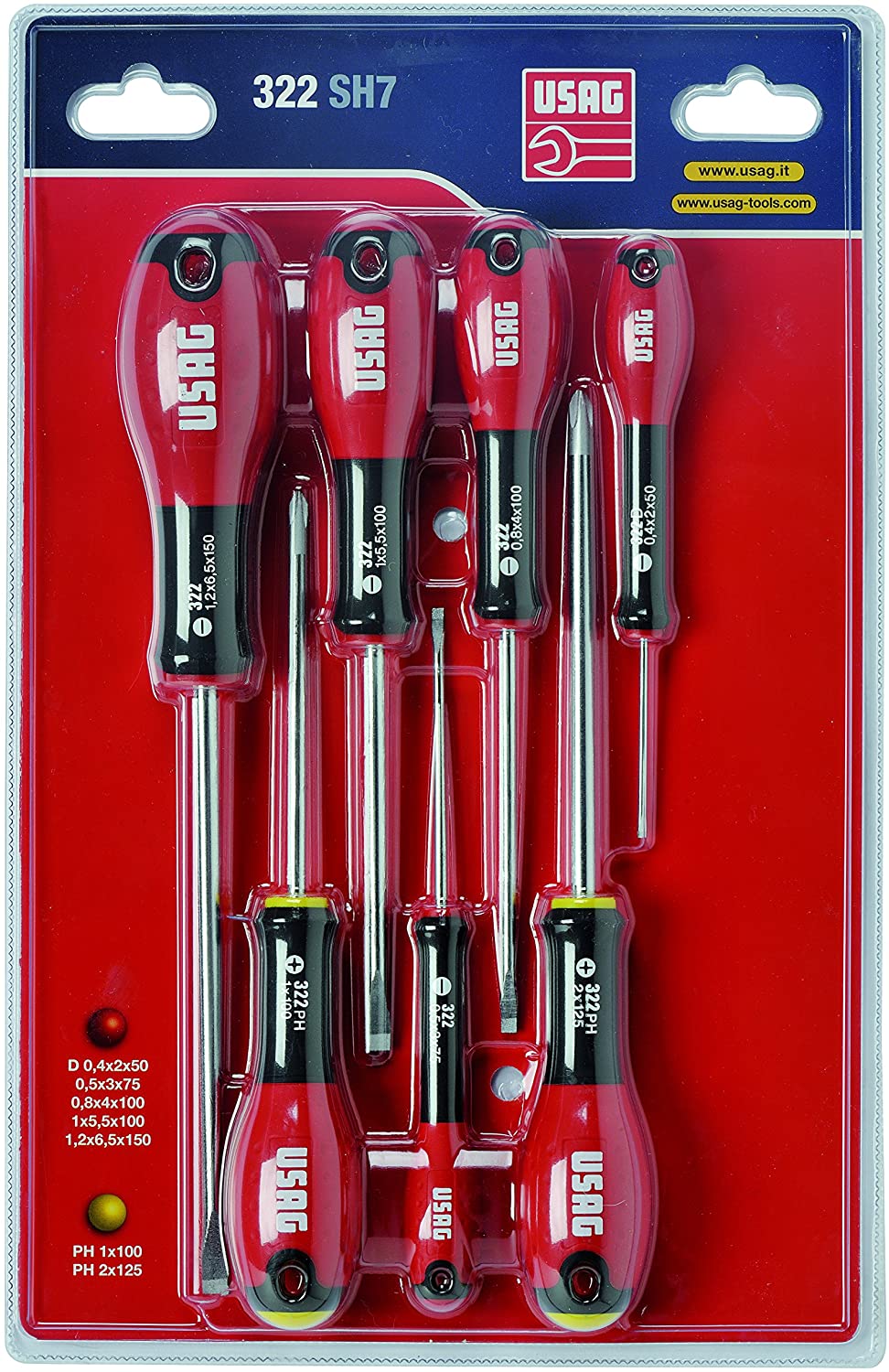 USAG 322 SH7 Set of 7 Screwdrivers for Slot-Head and Phillips® Screws, Black, peso gr:600 - Image 2