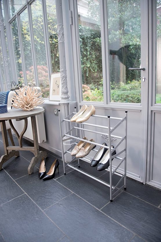 Compactor Stilito 2 Shelf Expanding Shoe Rack Storage Organiser for 6-12 Pairs of Shoes, Steel, 62/117 x 23 x H.35 cm, Grey, RAN3634 - Image 4