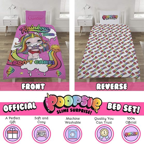 Poopsie Unicorn Surprise Duvet Cover Set For Kids Single Bed, Bedding Set For Children Includes Pillow Case, Reversible Two Sided Design Rainbow Surprise, Unicorn Gifts For Girls & Boys - Image 2