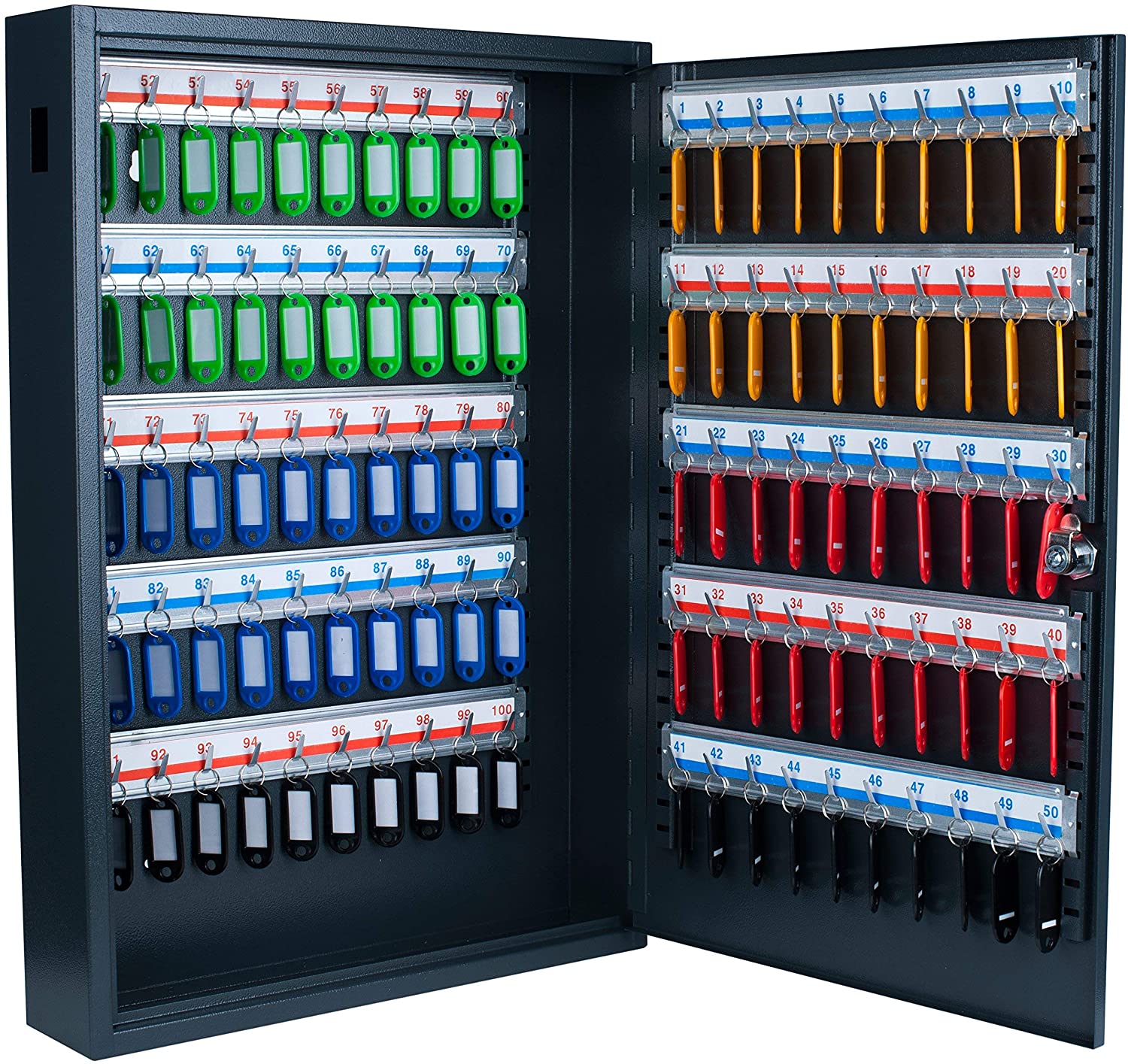 Pavo - Deluxe Key Cabinet for 100 Keys, Metal Box with 100 Key Tags, Dark Grey, size: 38 x 9 x 55 cm - 8047222 - Image 2