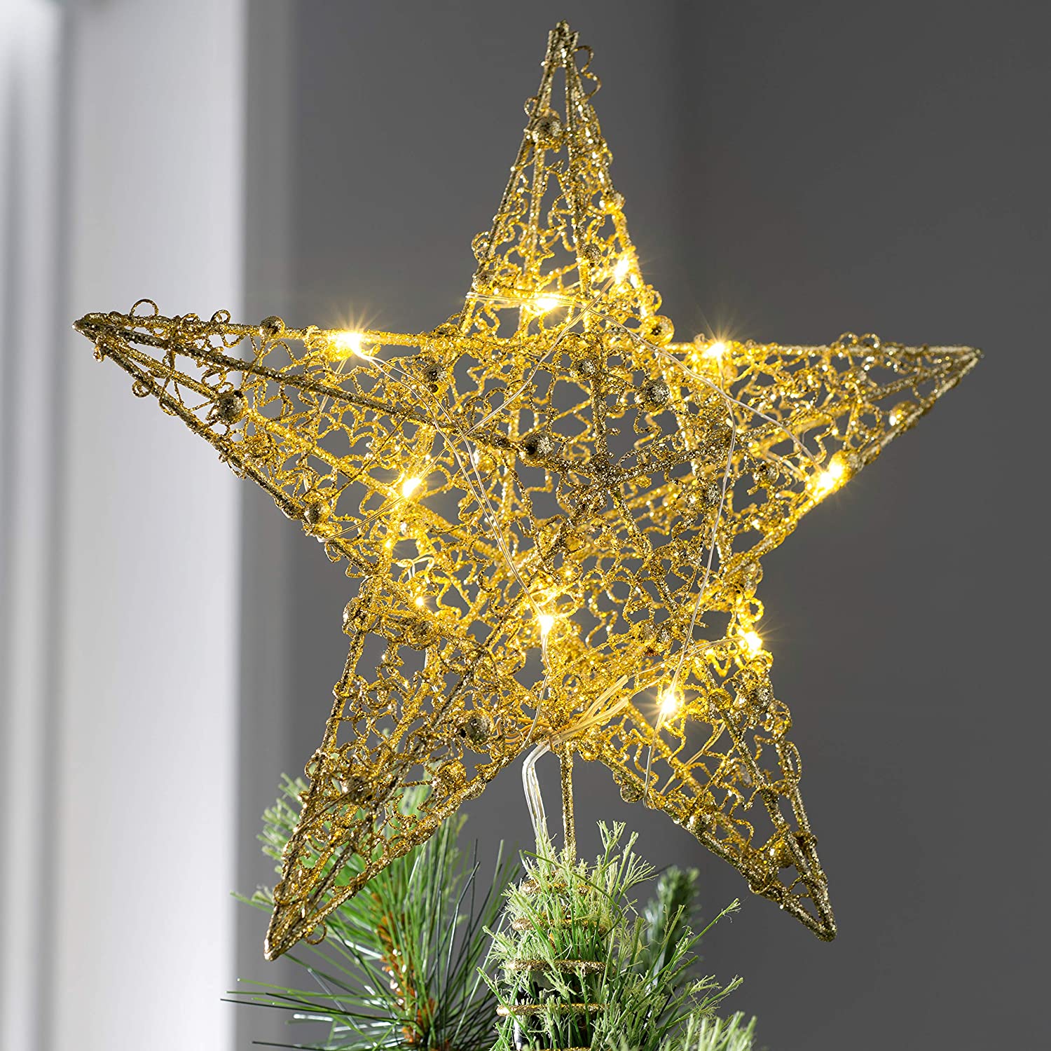 WeRChristmas Pre-lit Sprinky Christmas Tree Top Star LED Lights, Gold, 31cm - Image 3