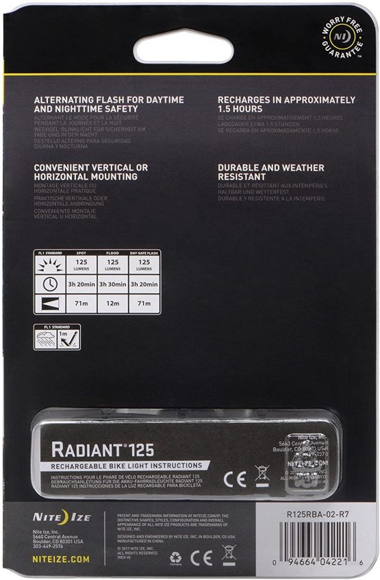 Nite Ize Radiant 125 Rechargeable Bike Light - White Light, N/A - Image 2