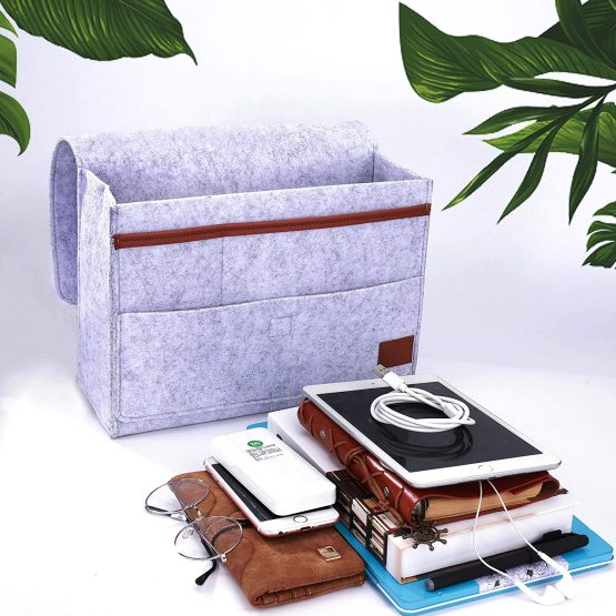 Bedside Caddy Pocket, Felt Hanging Storage Organizer, Home Sofa Desk Bed Storage Bag Large Capacity for Sorting Magazine, Phone, Earphone, Remote, Glasses, Pen, Grey - Image 4