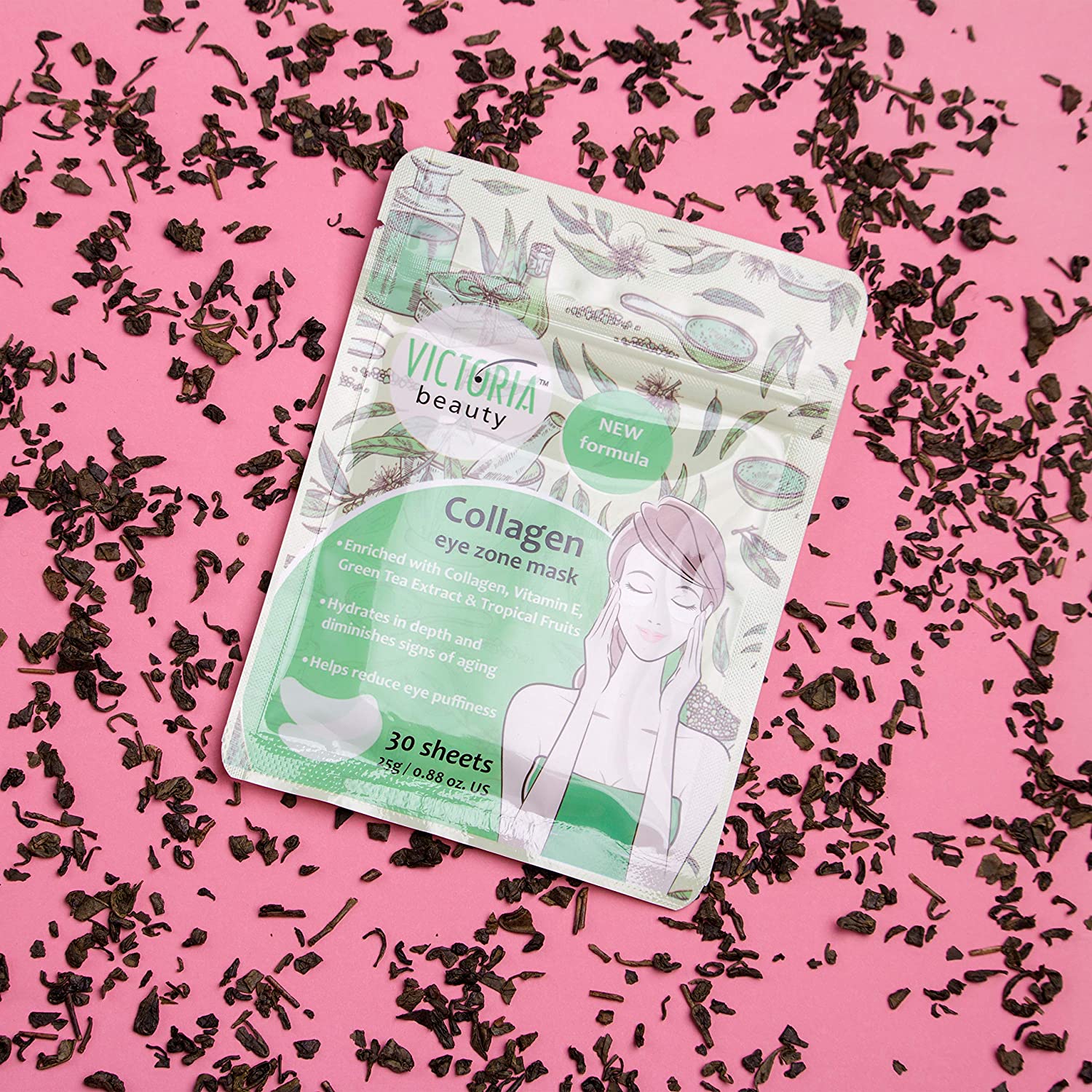 Victoria Beauty Collagen Eye Patches, Under Eye Mask for Puffy Eyes and Eye Bags Remover with Green Tea - Image 2