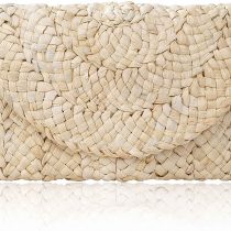 Straw Clutch Handbag, Women Straw Woven Purse Envelope Bag for Evening Party, Natural Corn Peel Boho Style Summer Beach Wallet for Ladies
