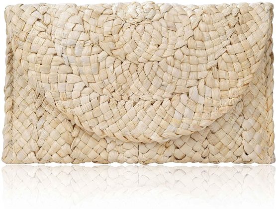 Straw Clutch Handbag, Women Straw Woven Purse Envelope Bag for Evening Party, Natural Corn Peel Boho Style Summer Beach Wallet for Ladies