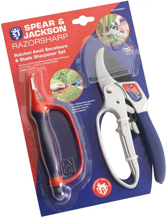 Spear and Jackson Razorsharp Ratchet Secateurs and Sharpener Set