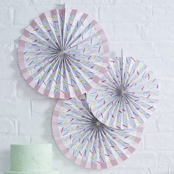 Ginger Ray Sprinkles Paper Fan Hanging Pinwheel Decorations for Weddings Parties 3 Pack, Multicolor - Image 2