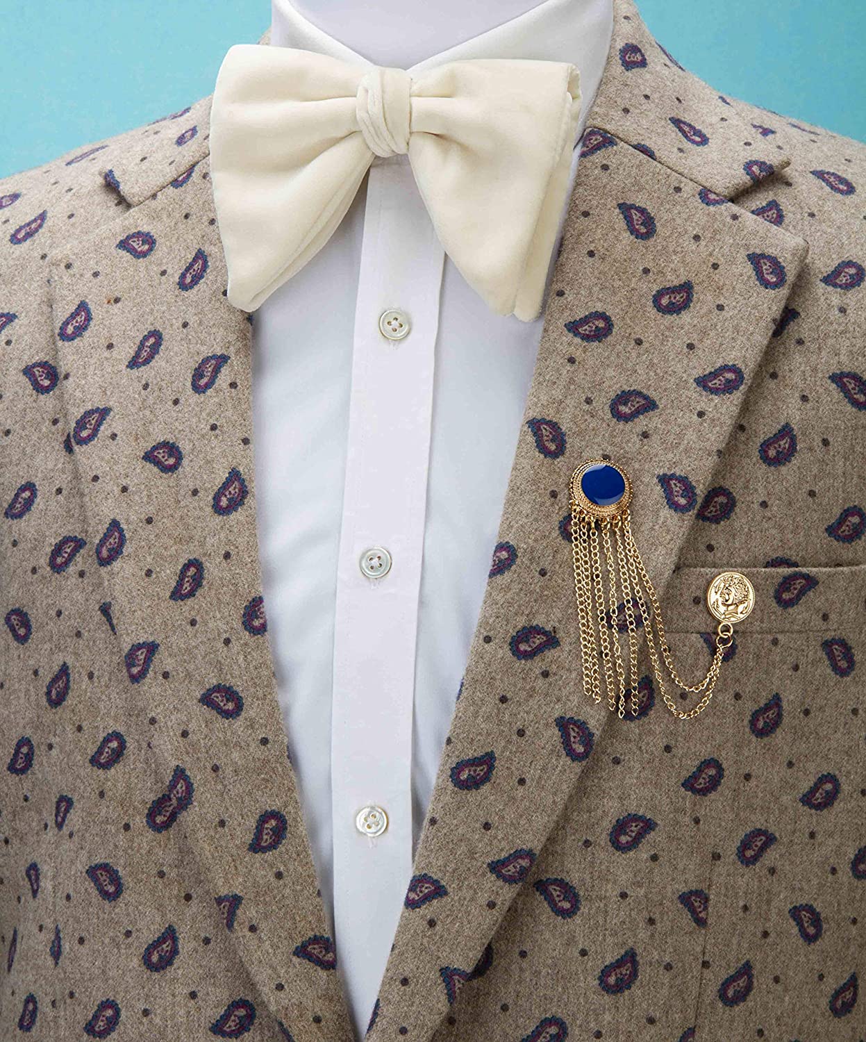 Brooch Lapel Pin for Men Blue Enamel with Hanging Chains and Honorary Gold Coin Detailing Lapel Pin Badge Coat Suit Wedding Gift Party Shirt Collar Accessories - Image 3