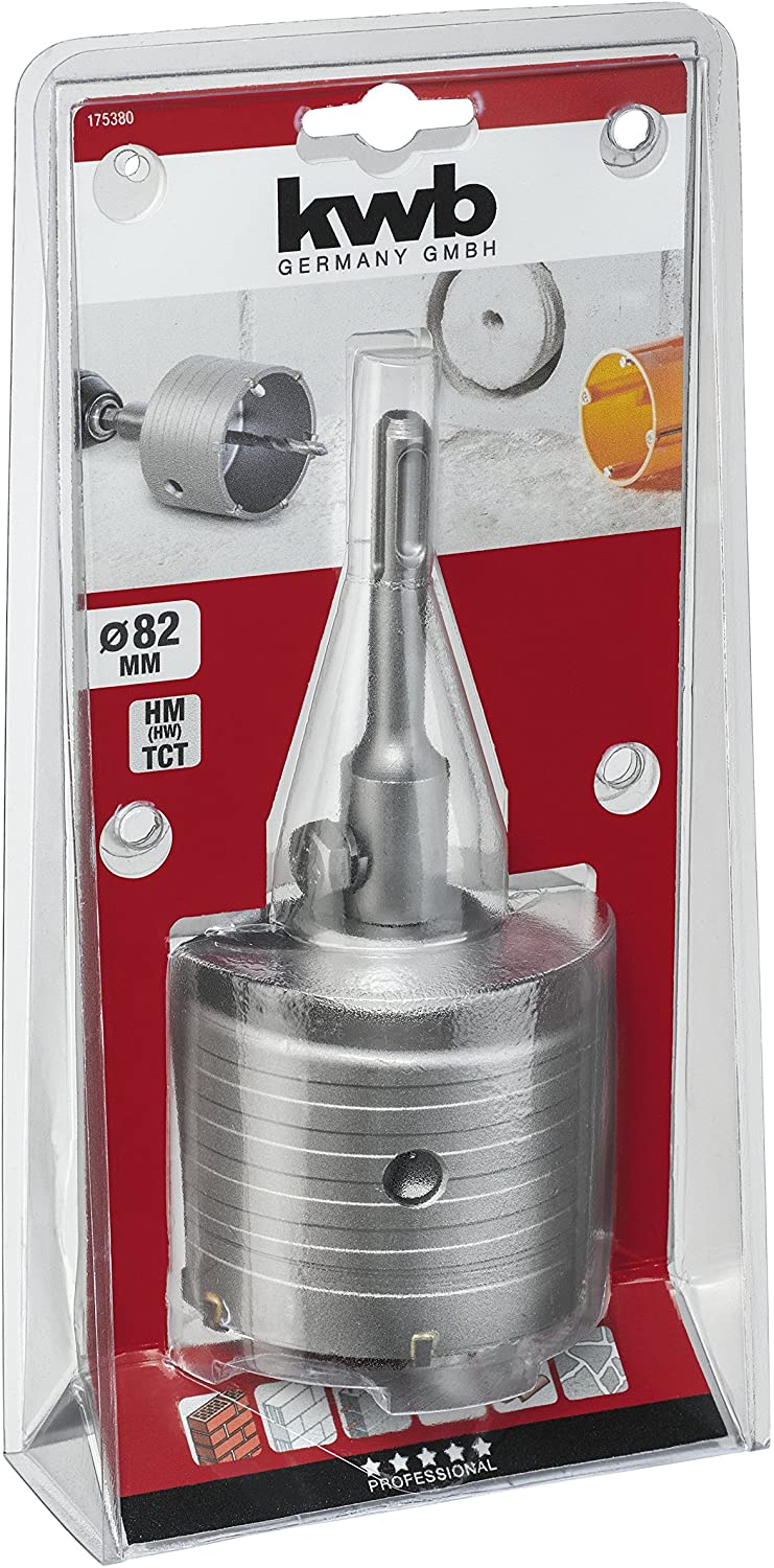 kwb Hollow Drilling Crown 80 mm Diameter Size, Carbide, SDS Plus Shaft, Impact Drill. incl. Center Drill, Multicolor - Image 3