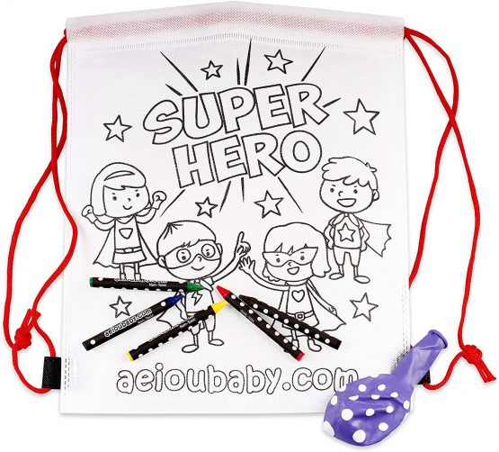 10 Pencil Cases Color Your Own | 10 Individual Bags with 5 Coloured Crayons and a Balloon | Children's Gift for Parties and Birthdays