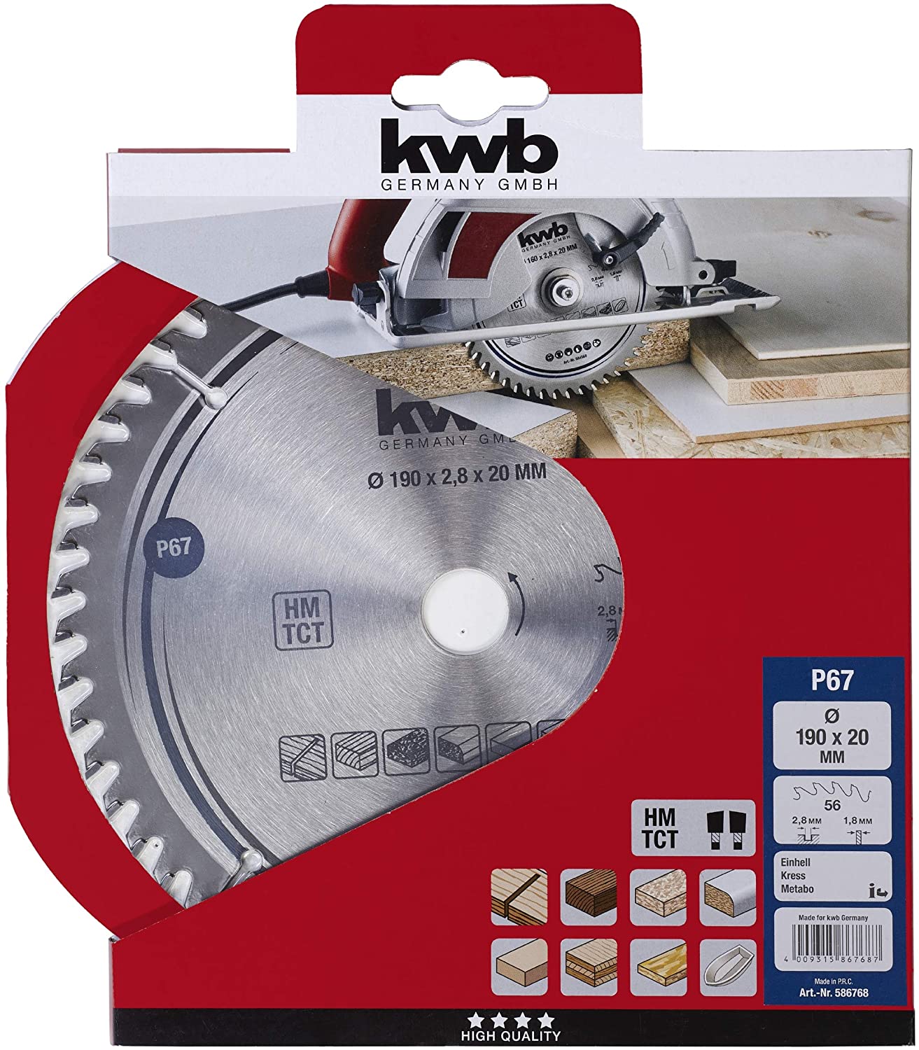 kwb 586768 Joiner's Circular Saw Blade, Wood/Hardwood, 190 x 20 mm cuts, high Number, 56 Teeth Z-56, Precision Saw Blade fine, 190 x 20 - Image 2