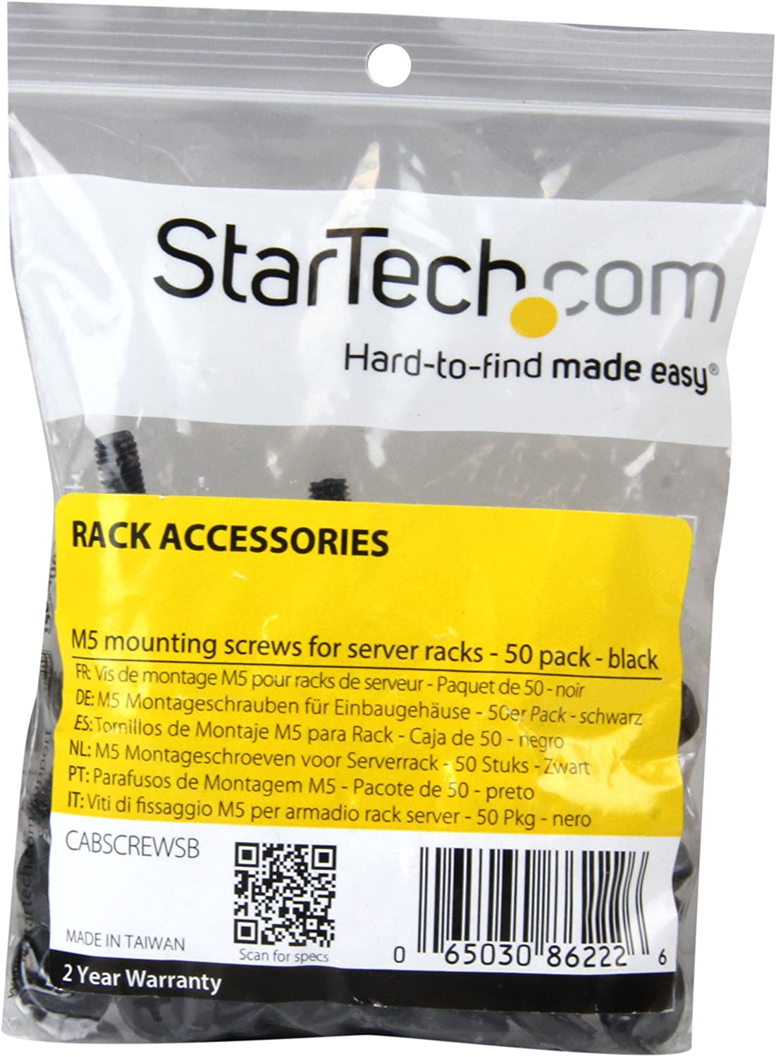 StarTech.com M5 x 12mm - Screws - 50 Pack, Black - M5 Mounting Screws for Server Rack & Cabinet (CABSCREWSB) - Image 2