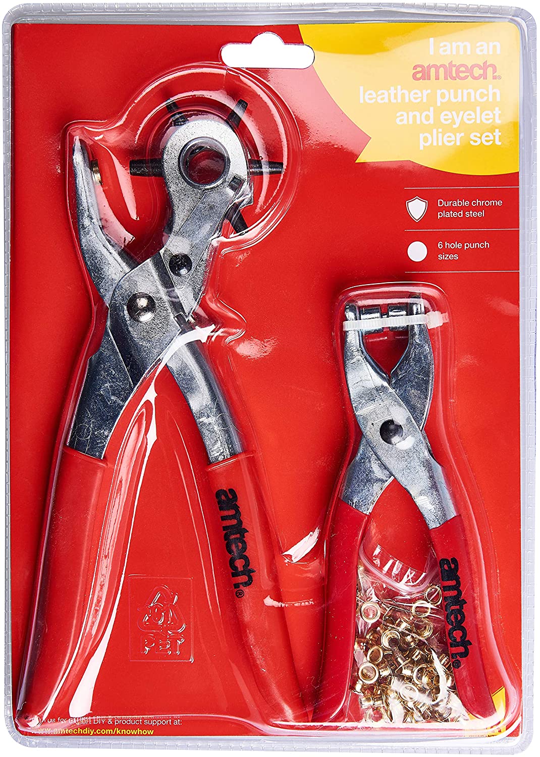 Amtech B1460 LEATHER PUNCH & EYELET PLIER SET - WITH 100pc EYELETS, Red - Image 3
