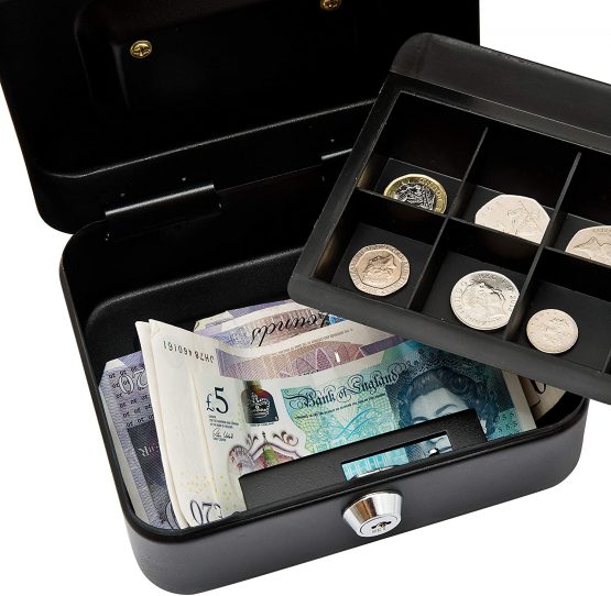 Deskit 6 Inches Cash Box with 2 Keys and Cash Tray for Petty Cash – Keeping Your Money Safe On The Go (Black) - Image 3
