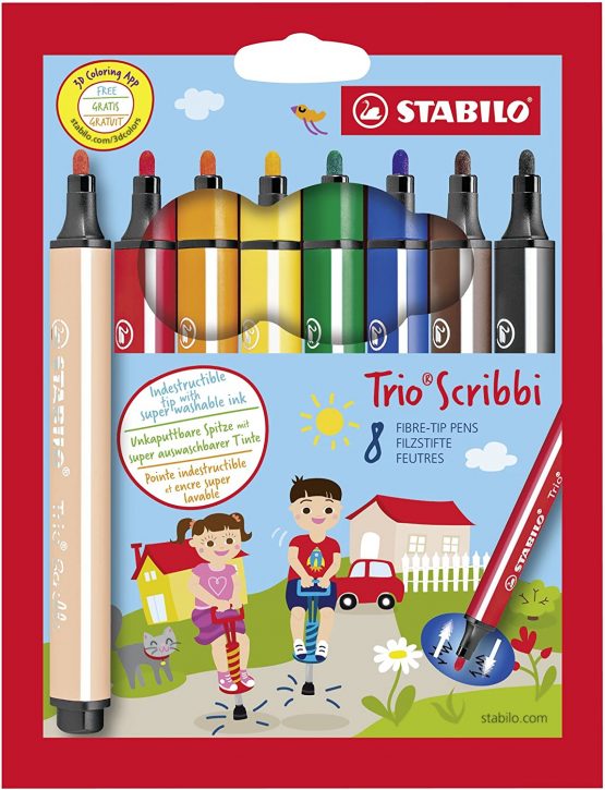 Felt Tip Pen - STABILO Trio Scribbi Wallet of 8 Assorted Colours