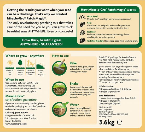 Miracle-Gro Patch Magic Grass Seed, Feed and Coir 1.5kg - 20 patches - Image 3