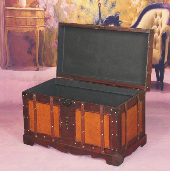 Vintiquewise Antique Style Steamer Trunk, Wood, Brown - Image 3