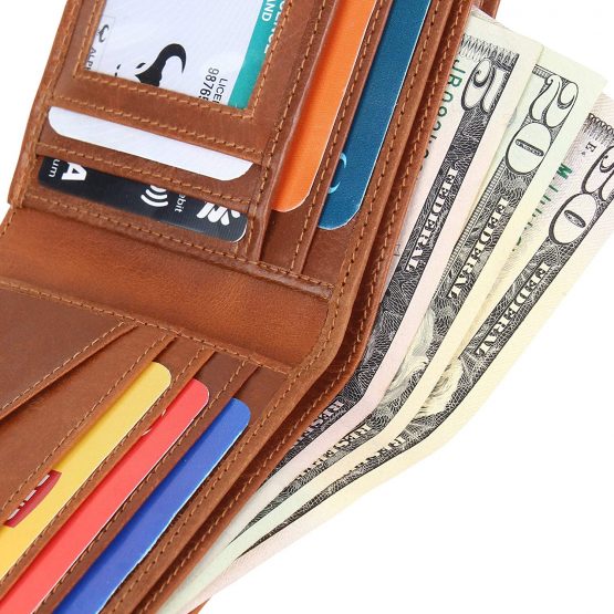 Minimalist Wallets for Men, Leather Wallets Men`s RFID Blocking, Real Leather Men`s Wallet with ID Window, Front Pocket Wallet, Slim Bifold Wallet, Bifold Purse, Credit Card Wallet (Tan) - Image 2