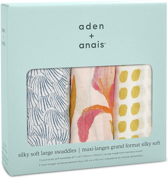 aden + anais silky soft Muslin Swaddle & Receiving Blankets for Baby Girls & Boys, 120x120cm, Ideal Newborn & Infant Swaddling Wrap Set of Bamboo Viscose, Perfect Shower Gifts, 3 Pack, marine gardens - Image 3