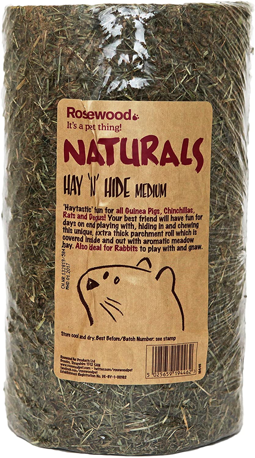 Rosewood Naturals Hay ‘n’ Hide Roll, Small Animal Edible Play Tunnel, Toy & Hay Hideout, for Guinea Pigs Chinchillas