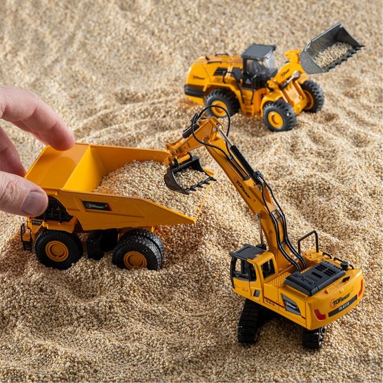 Top Race Diecast Construction Trucks Model Set Toy Excavator , Dump Truck and Front Loader Models - Toys in Beautiful Gift Box Packaging - Kids Adults ages 3 + (123D SET 3) - Image 2