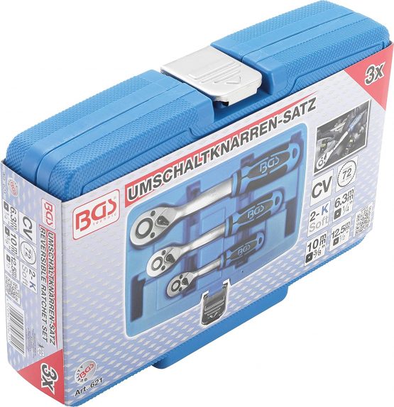 BGS 621 | Reversible Ratchet Set | Fine Tooth | 6.3 mm (1/4") - 10 mm (3/8") - 12.5 mm (1/2") | 3 pcs. - Image 2