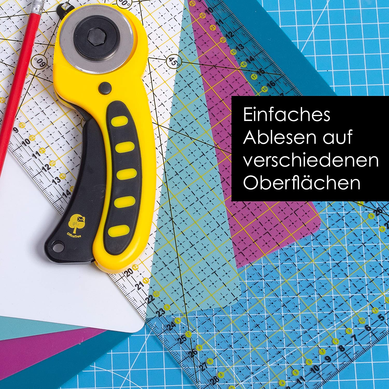 OfficeTree Patchwork & Quilting Ruler - 30x15 cm - Rotary Cutter & Tailor Ruler - Quilting Accessories, 12 x 6 Inches - Image 3