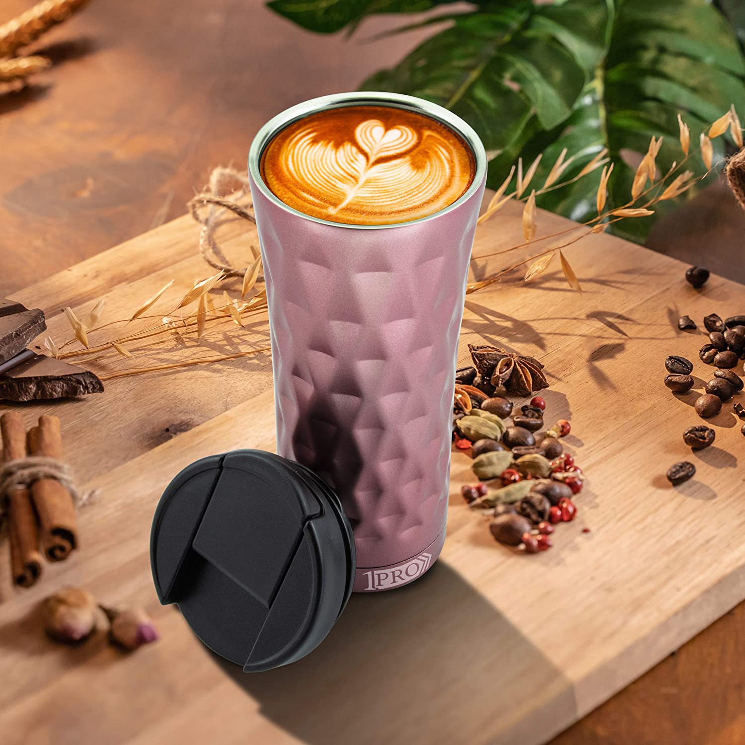 Reusable Travel Mug Coffee Cup, Stainless Steel, Double Walled Vacuum