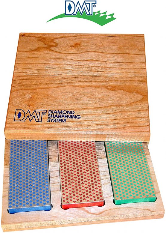 DMT W6EFC Three 6-Inch Diamond Whetstone Models in Hard Wood Box - Multi-Colour