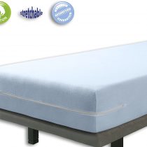 Velfont - Zipped Mattress Cover, Fully Enclosed Mattress Protector with Zip. Cotton Terry Towelling Elastic fabric. Encased Mattress Protector (Blue, King Size (150x190/200 cm))