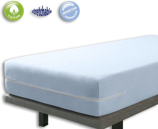 Velfont - Zipped Mattress Cover, Fully Enclosed Mattress Protector with Zip. Cotton Terry Towelling Elastic fabric. Encased Mattress Protector (Blue, King Size (150x190/200 cm))