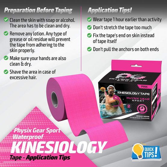 Physix Gear Sport Kinesiology Tape Pro - Sports Tape for Injury, Pregnancy, Knee, Joint, Swelling, Strains - Waterproof Athletic Tape for Muscle Support & Improved Blood Circulation (with e-Guide) - Image 2