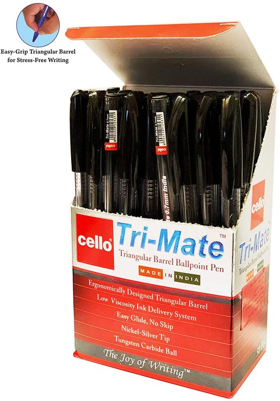 Cello Original Tri-Mate Ballpoint Pens Medium Point 1.0 mm Biros – Black Pens Pack of 50 Smooth Writing (PACKAGING MAY VARY) - Image 3