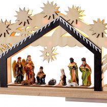 WeRChristmas Pre-Lit Wooden Nativity Scene Illuminated with 8 Warm LED Lights, 26 cm - Large, Multi-Colour