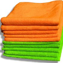 10 Pack Premium Quality Orange & Green Microfibre Cloths, Large 40x40cm (16"x16"), Lint Free Cleaning Cloth, House & Car