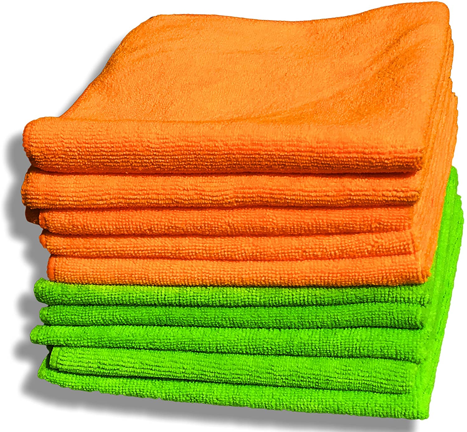 10 Pack Premium Quality Orange & Green Microfibre Cloths, Large 40x40cm (16"x16"), Lint Free Cleaning Cloth, House & Car