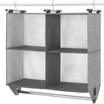Whitmor 4 Section Fabric Closet Organizer Shelving with Built In Chrome Garment Rod