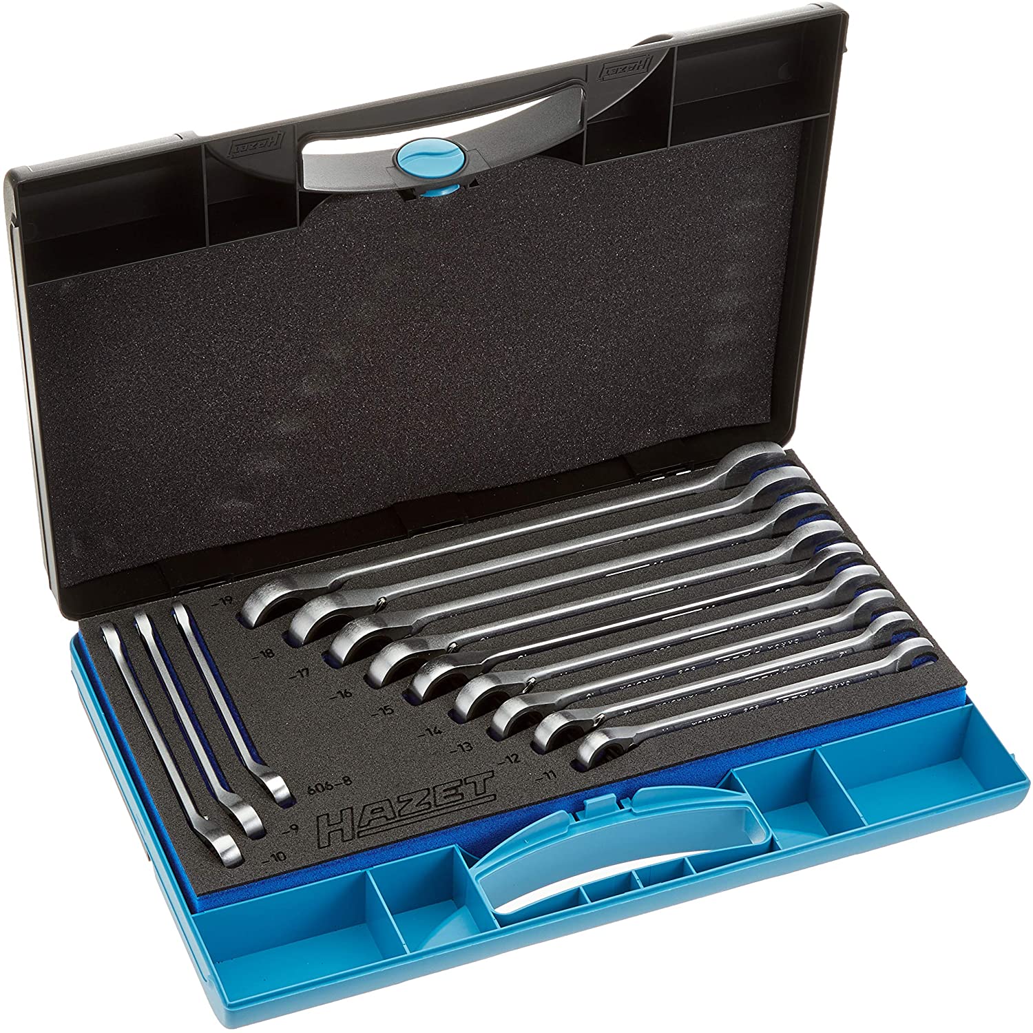 HAZET 606N/12 12-Point Profile Ratcheting Combination Wrench Set - Chrome-Plated, 240 mm - Image 2