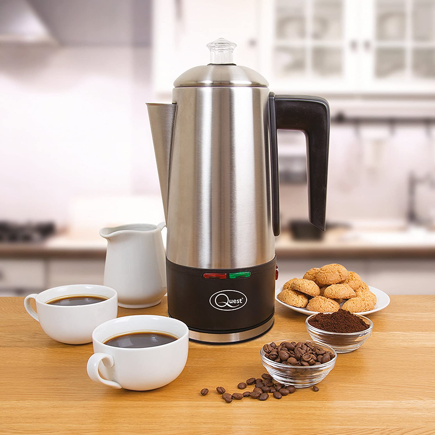 Quest 35200 Electric Coffee Percolator / 1.8L Stainless Steel Filter Coffee Machine / 30-45 Minute Keep Warm Functionality/Removable Filter/Makes Up To 12 Cups At Once / 1100W - Image 4