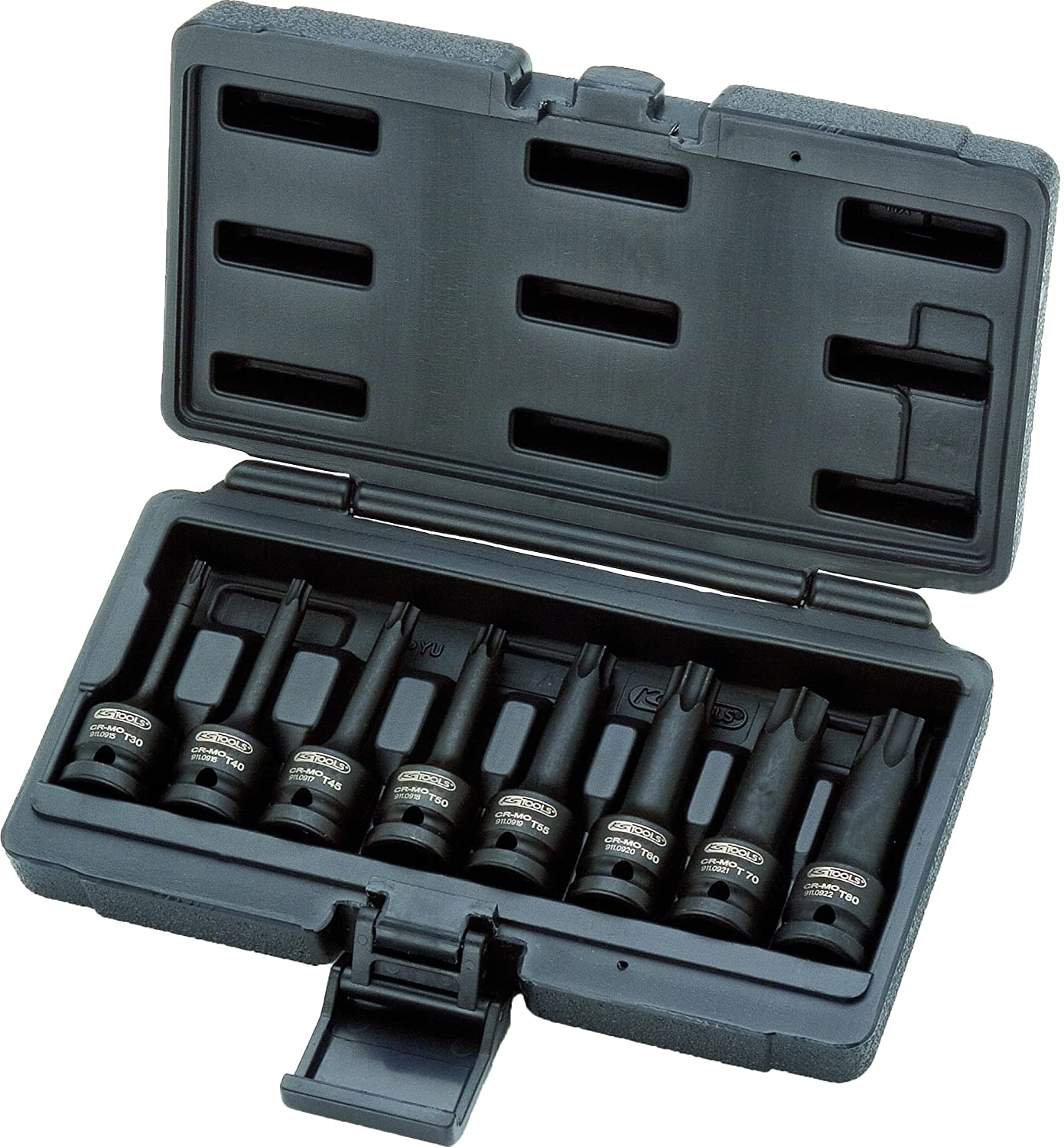 KS Tools 911.0901 Impact Bit Socket TX Set (8 Pieces) 1/2-inch T30-T80, Clear, Variety pack