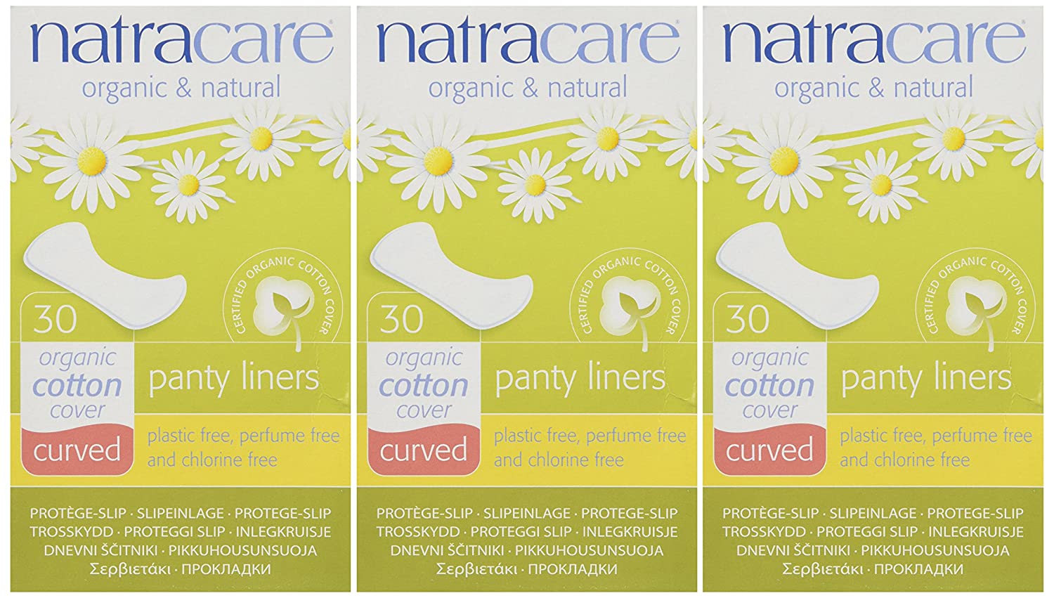 Natracare Natural Curved Panty Liners with Organic Cotton, Pack of 3