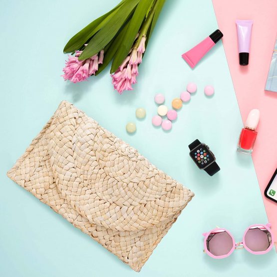 Straw Clutch Handbag, Women Straw Woven Purse Envelope Bag for Evening Party, Natural Corn Peel Boho Style Summer Beach Wallet for Ladies - Image 4