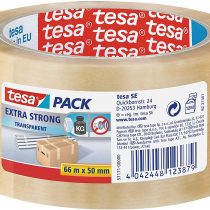 tesa Extra Strong PVC Packing Tape for Packing Heavy Parcels and Boxes, Clear, 66 m x 50 mm